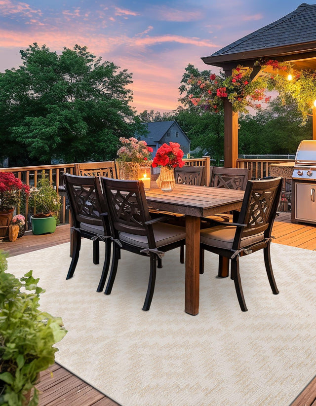 Beige and Ivory 7' 10 x 7' 10 Sabrina Soto Outdoor Square Area Rug Weather Resistant for Patio, Deck, Terrace, Balcony, Porch Durable Carpet for Exterior Home Design for Sale at Rug Engine
