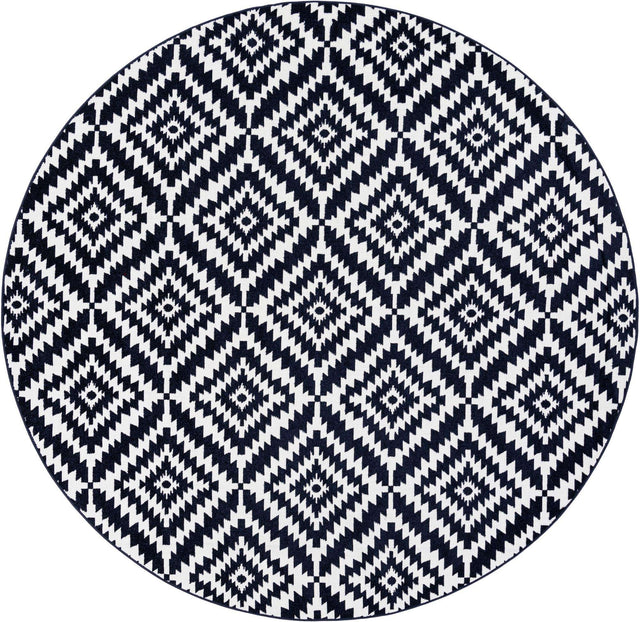 Navy Blue 10' x 10' Sabrina Soto Outdoor Round Area Rug Weather Resistant for Patio, Deck, Terrace, Balcony, Porch Durable Carpet for Exterior Home Design for Sale at Rug Engine