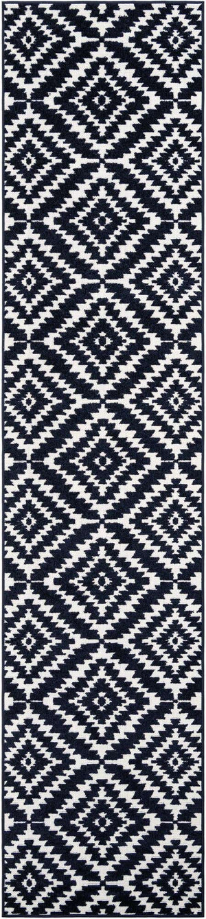 Navy Blue 2' 7 x 12' Sabrina Soto Outdoor Runner Area Rug Weather Resistant for Patio, Deck, Terrace, Balcony, Porch Durable Carpet for Exterior Home Design for Sale at Rug Engine
