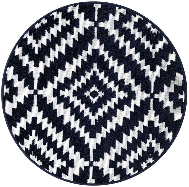 Navy Blue 3' 1 x 3' 1 Sabrina Soto Outdoor Round Area Rug Weather Resistant for Patio, Deck, Terrace, Balcony, Porch Durable Carpet for Exterior Home Design for Sale at Rug Engine