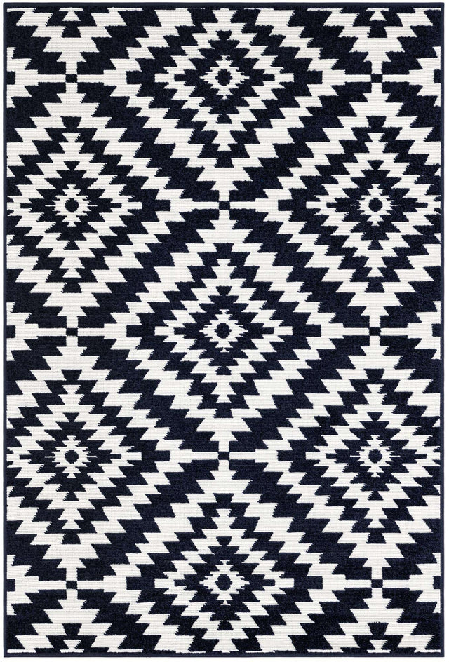 Navy Blue 4' 1 x 6' 1 Sabrina Soto Outdoor Rectangle Area Rug Weather Resistant for Patio, Deck, Terrace, Balcony, Porch Durable Carpet for Exterior Home Design for Sale at Rug Engine