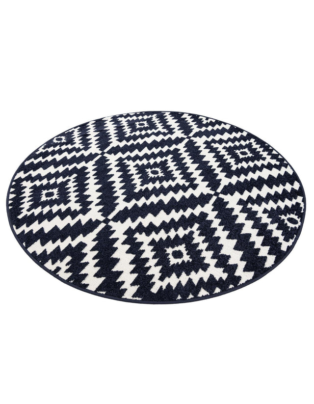 Navy Blue 5' 1 x 5' 1 Sabrina Soto Outdoor Round Area Rug Weather Resistant for Patio, Deck, Terrace, Balcony, Porch Durable Carpet for Exterior Home Design for Sale at Rug Engine