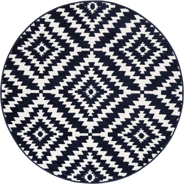 Navy Blue 5' 1 x 5' 1 Sabrina Soto Outdoor Round Area Rug Weather Resistant for Patio, Deck, Terrace, Balcony, Porch Durable Carpet for Exterior Home Design for Sale at Rug Engine