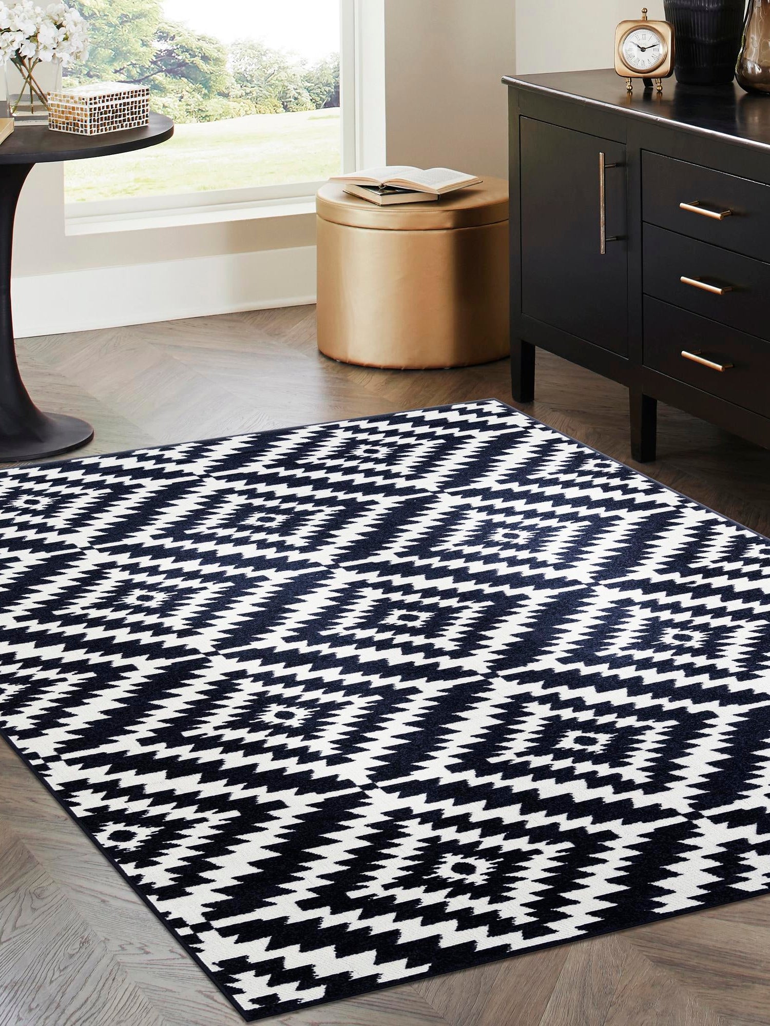 Navy Blue 5' 1 x 8' Sabrina Soto Outdoor Rectangle Area Rug Weather Resistant for Patio, Deck, Terrace, Balcony, Porch Durable Carpet for Exterior Home Design for Sale at Rug Engine