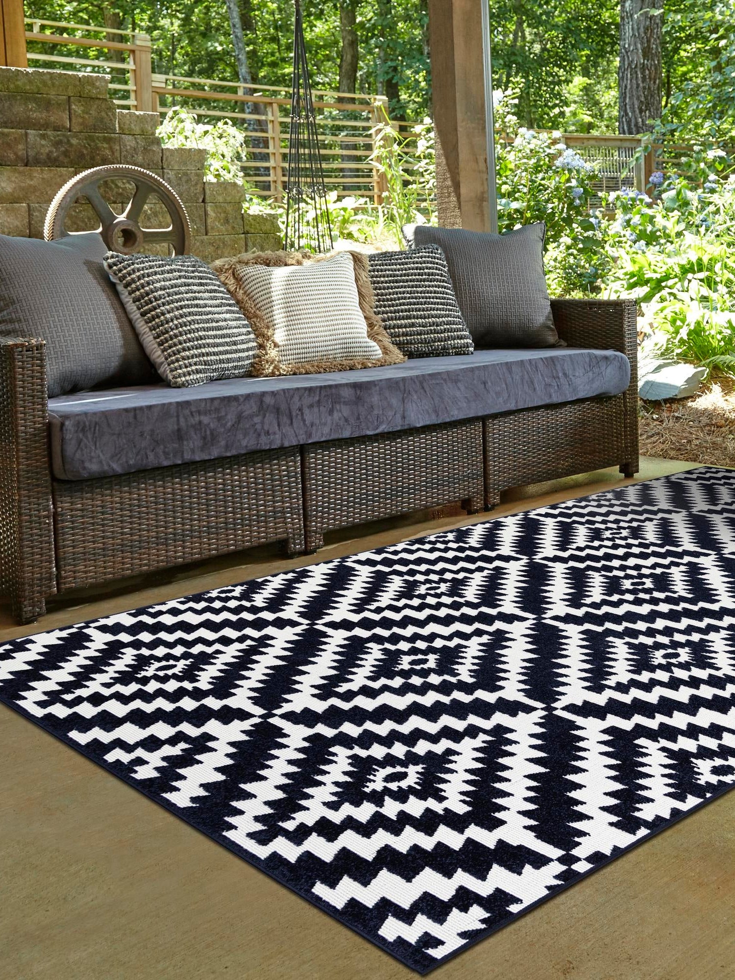 Navy Blue 10' x 14' 1 Sabrina Soto Outdoor Rectangle Area Rug Weather Resistant for Patio, Deck, Terrace, Balcony, Porch Durable Carpet for Exterior Home Design for Sale at Rug Engine