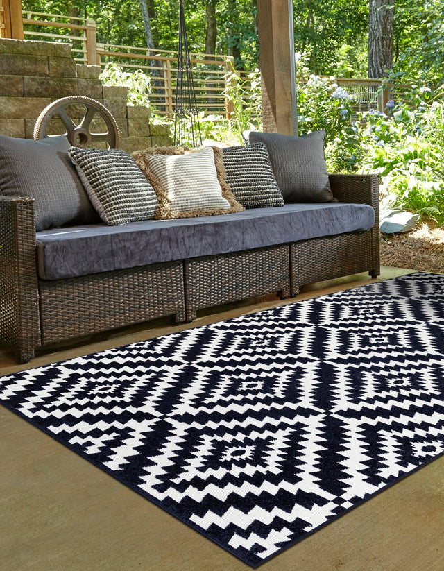 Navy Blue 5' 1 x 8' Sabrina Soto Outdoor Rectangle Area Rug Weather Resistant for Patio, Deck, Terrace, Balcony, Porch Durable Carpet for Exterior Home Design for Sale at Rug Engine