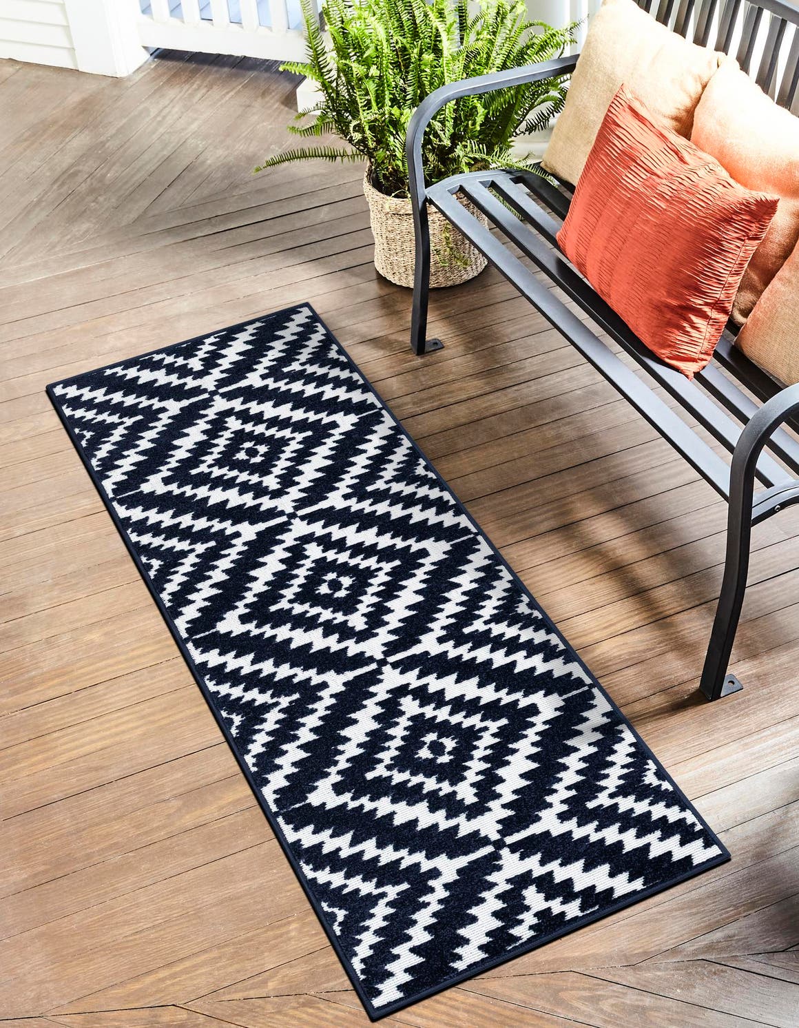 Navy Blue 2' x 8' Sabrina Soto Outdoor Runner Area Rug Weather Resistant for Patio, Deck, Terrace, Balcony, Porch Durable Carpet for Exterior Home Design for Sale at Rug Engine