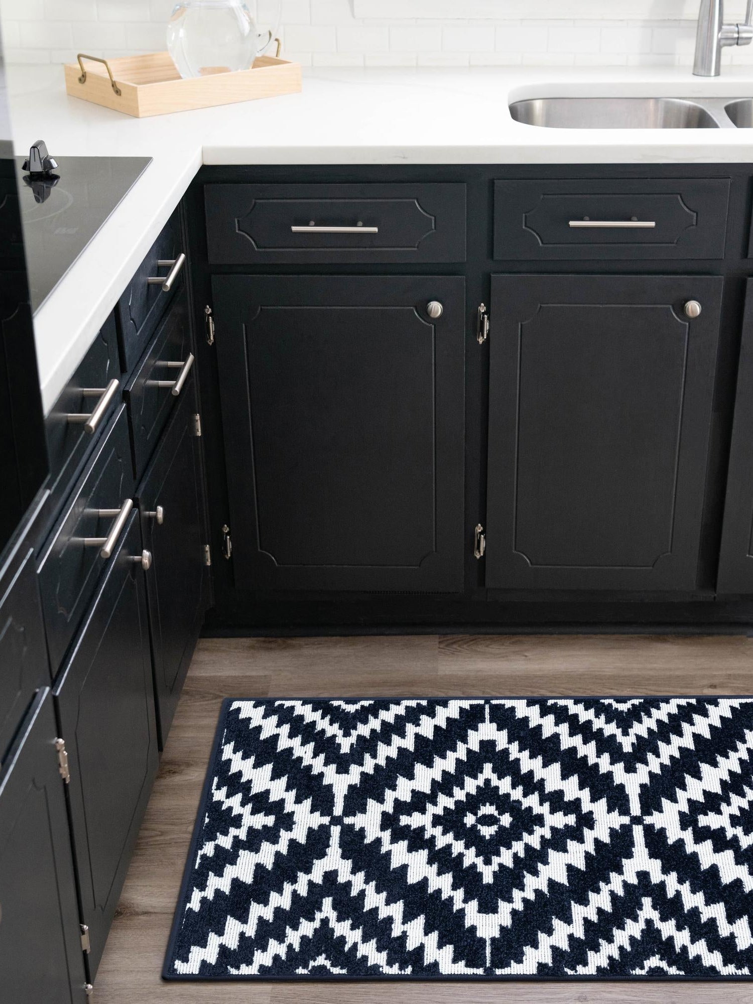 Navy Blue 2' 7 x 10' Sabrina Soto Outdoor Runner Area Rug Weather Resistant for Patio, Deck, Terrace, Balcony, Porch Durable Carpet for Exterior Home Design for Sale at Rug Engine