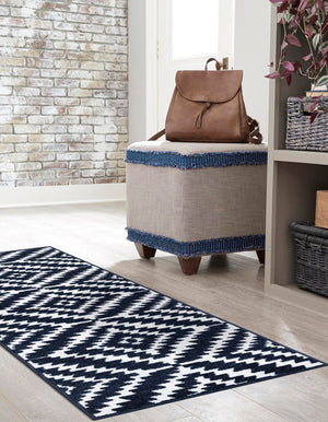 Navy Blue 2' 7 x 12' Sabrina Soto Outdoor Runner Area Rug Weather Resistant for Patio, Deck, Terrace, Balcony, Porch Durable Carpet for Exterior Home Design for Sale at Rug Engine