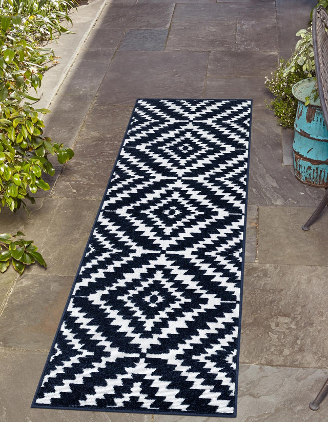 Navy Blue 2' x 8' Sabrina Soto Outdoor Runner Area Rug Weather Resistant for Patio, Deck, Terrace, Balcony, Porch Durable Carpet for Exterior Home Design for Sale at Rug Engine