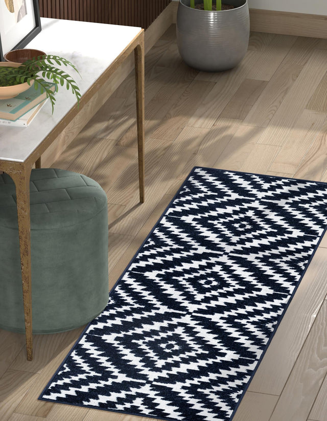 Navy Blue 2' 7 x 10' Sabrina Soto Outdoor Runner Area Rug Weather Resistant for Patio, Deck, Terrace, Balcony, Porch Durable Carpet for Exterior Home Design for Sale at Rug Engine