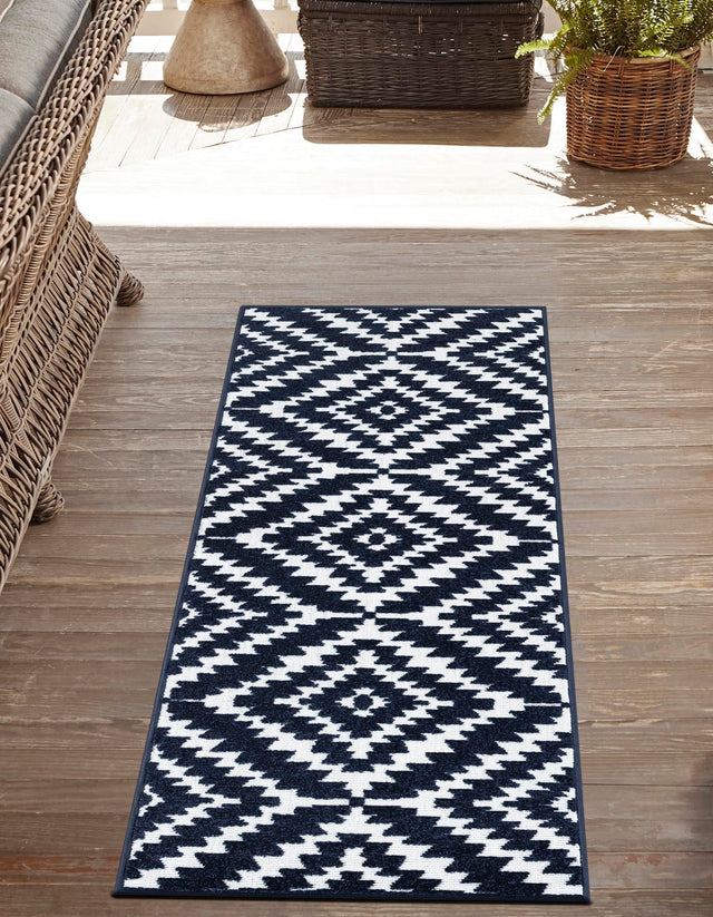 Navy Blue 2' 7 x 12' Sabrina Soto Outdoor Runner Area Rug Weather Resistant for Patio, Deck, Terrace, Balcony, Porch Durable Carpet for Exterior Home Design for Sale at Rug Engine