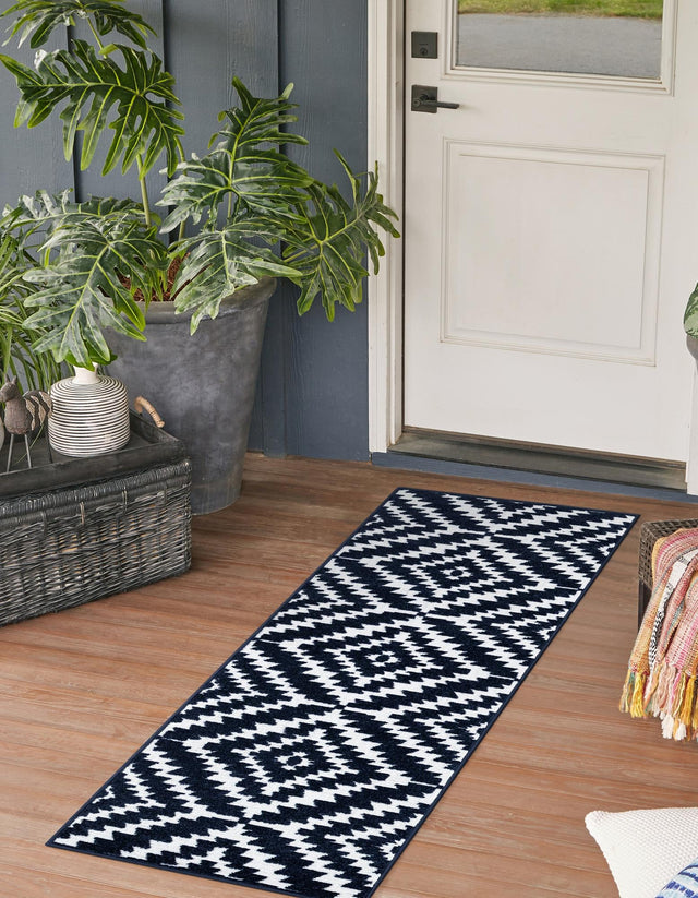 Navy Blue 2' 7 x 12' Sabrina Soto Outdoor Runner Area Rug Weather Resistant for Patio, Deck, Terrace, Balcony, Porch Durable Carpet for Exterior Home Design for Sale at Rug Engine