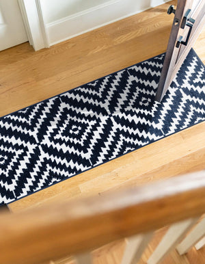 Navy Blue 2' 7 x 12' Sabrina Soto Outdoor Runner Area Rug Weather Resistant for Patio, Deck, Terrace, Balcony, Porch Durable Carpet for Exterior Home Design for Sale at Rug Engine