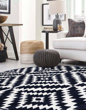 Navy Blue 10' x 10' Sabrina Soto Outdoor Round Area Rug Weather Resistant for Patio, Deck, Terrace, Balcony, Porch Durable Carpet for Exterior Home Design for Sale at Rug Engine