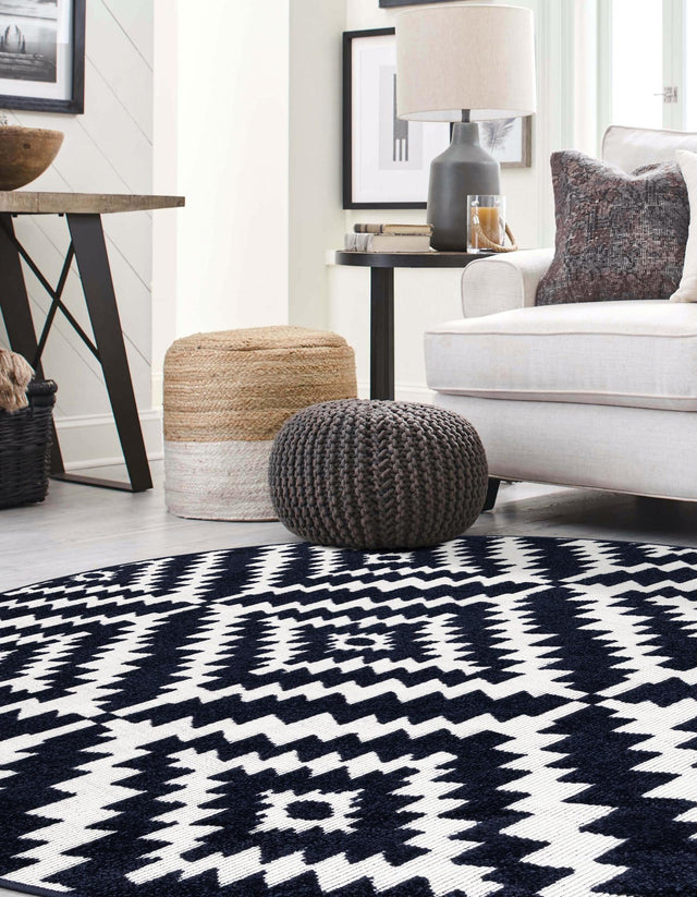 Navy Blue 3' 1 x 3' 1 Sabrina Soto Outdoor Round Area Rug Weather Resistant for Patio, Deck, Terrace, Balcony, Porch Durable Carpet for Exterior Home Design for Sale at Rug Engine