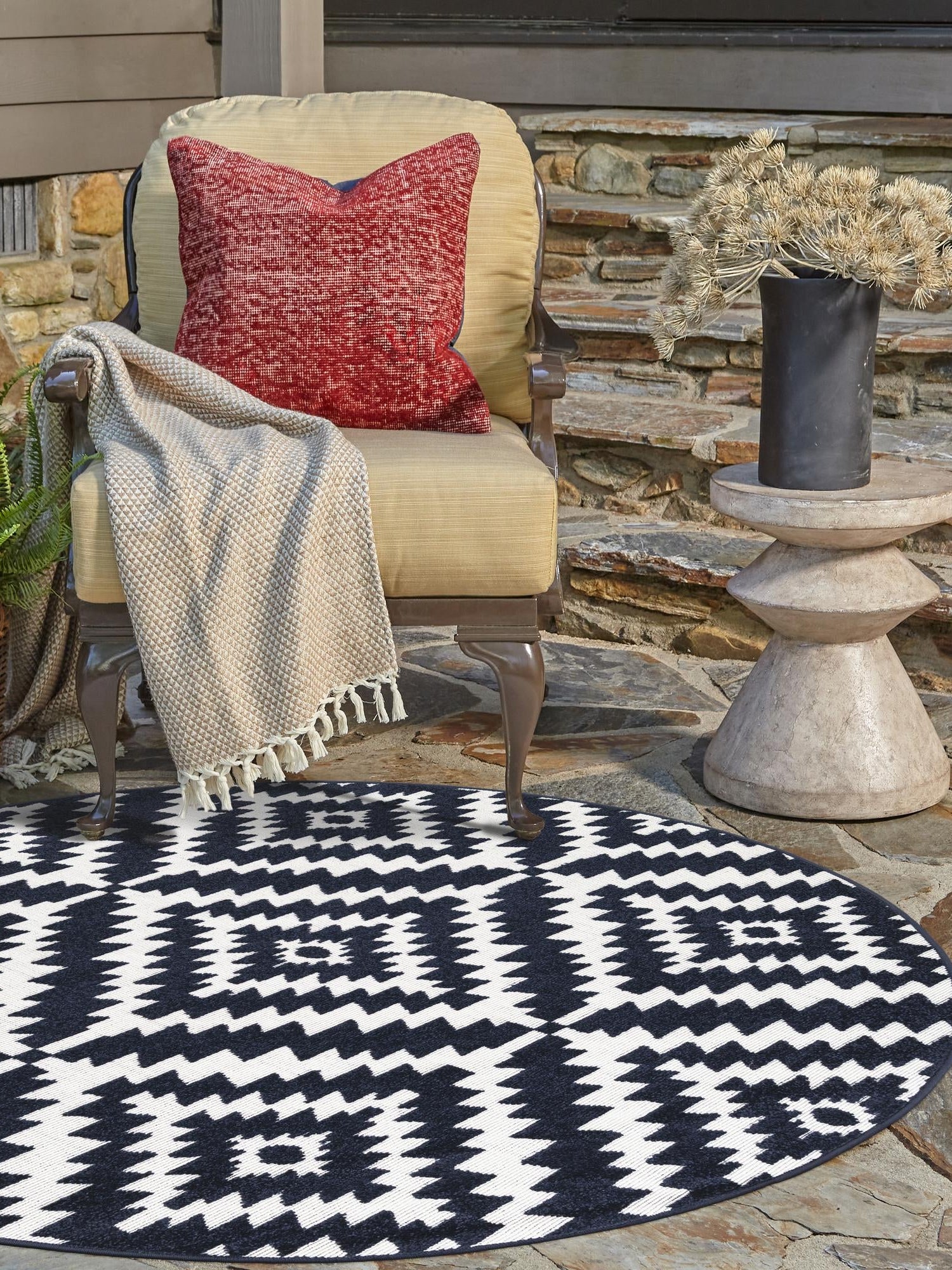 Navy Blue 3' 1 x 3' 1 Sabrina Soto Outdoor Round Area Rug Weather Resistant for Patio, Deck, Terrace, Balcony, Porch Durable Carpet for Exterior Home Design for Sale at Rug Engine
