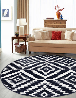 Navy Blue 5' 1 x 5' 1 Sabrina Soto Outdoor Round Area Rug Weather Resistant for Patio, Deck, Terrace, Balcony, Porch Durable Carpet for Exterior Home Design for Sale at Rug Engine