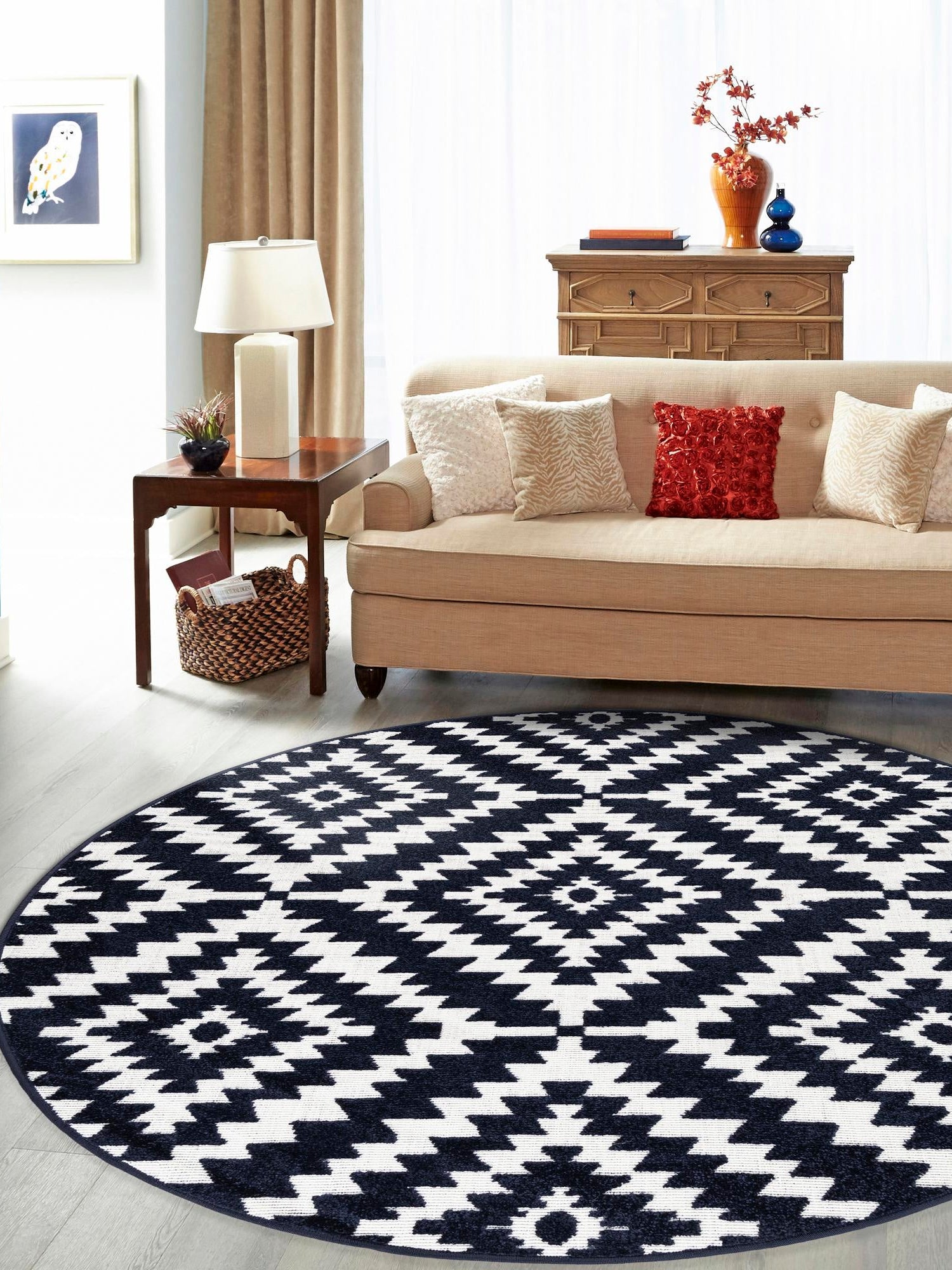 Navy Blue 3' 1 x 3' 1 Sabrina Soto Outdoor Round Area Rug Weather Resistant for Patio, Deck, Terrace, Balcony, Porch Durable Carpet for Exterior Home Design for Sale at Rug Engine