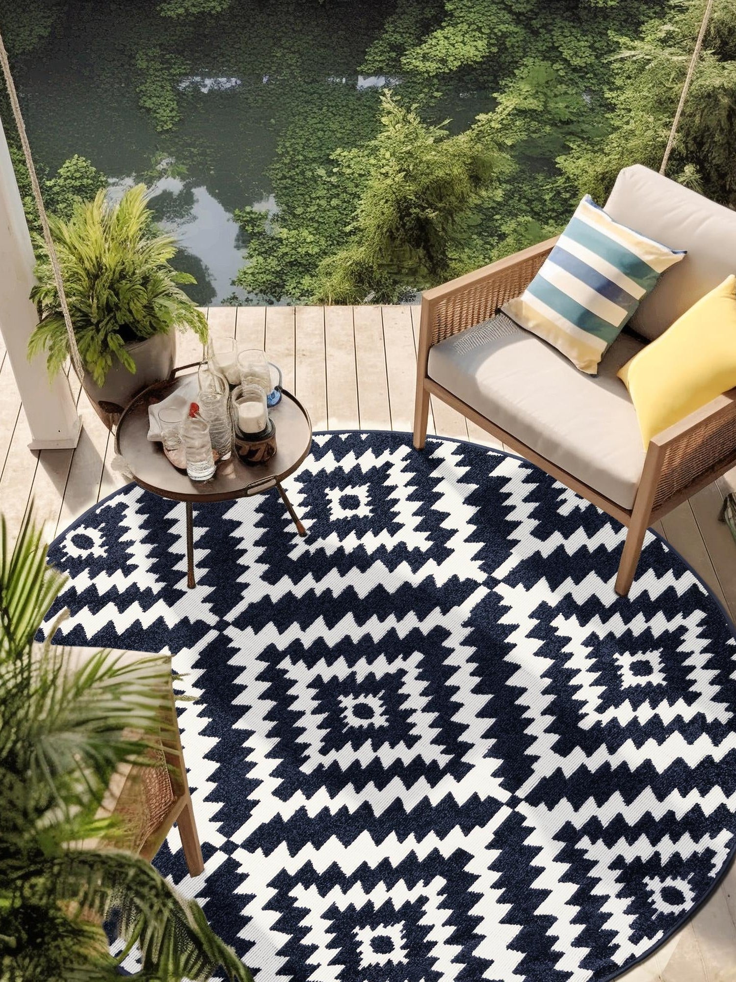 Navy Blue 5' 1 x 5' 1 Sabrina Soto Outdoor Round Area Rug Weather Resistant for Patio, Deck, Terrace, Balcony, Porch Durable Carpet for Exterior Home Design for Sale at Rug Engine