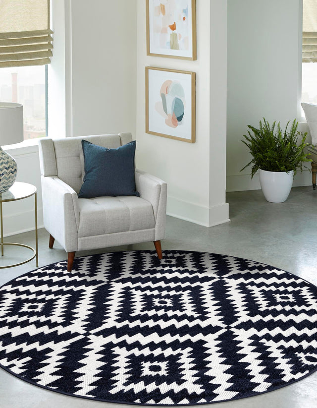 Navy Blue 3' 1 x 3' 1 Sabrina Soto Outdoor Round Area Rug Weather Resistant for Patio, Deck, Terrace, Balcony, Porch Durable Carpet for Exterior Home Design for Sale at Rug Engine