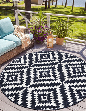 Navy Blue 5' 1 x 5' 1 Sabrina Soto Outdoor Round Area Rug Weather Resistant for Patio, Deck, Terrace, Balcony, Porch Durable Carpet for Exterior Home Design for Sale at Rug Engine
