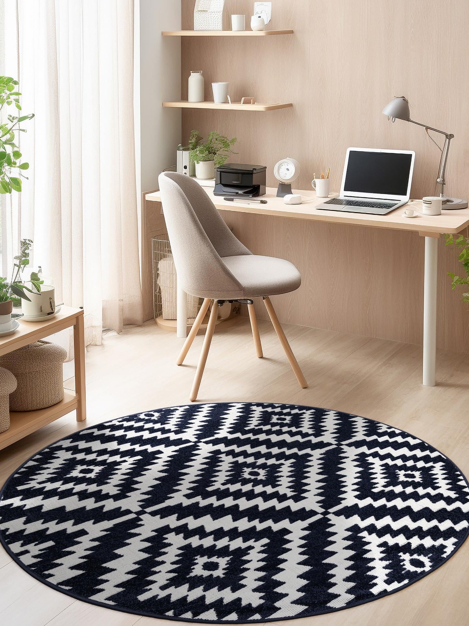 Navy Blue 5' 1 x 5' 1 Sabrina Soto Outdoor Round Area Rug Weather Resistant for Patio, Deck, Terrace, Balcony, Porch Durable Carpet for Exterior Home Design for Sale at Rug Engine