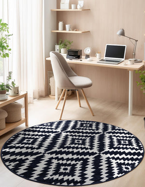 Navy Blue 5' 1 x 5' 1 Sabrina Soto Outdoor Round Area Rug Weather Resistant for Patio, Deck, Terrace, Balcony, Porch Durable Carpet for Exterior Home Design for Sale at Rug Engine