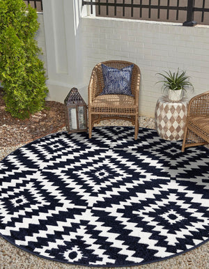 Navy Blue 10' x 10' Sabrina Soto Outdoor Round Area Rug Weather Resistant for Patio, Deck, Terrace, Balcony, Porch Durable Carpet for Exterior Home Design for Sale at Rug Engine