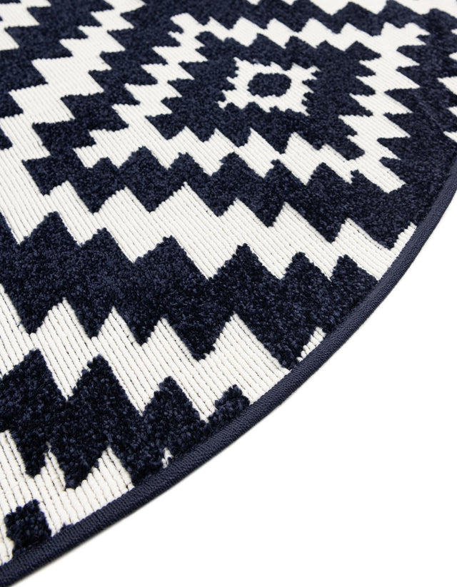 Navy Blue 5' 1 x 5' 1 Sabrina Soto Outdoor Round Area Rug Weather Resistant for Patio, Deck, Terrace, Balcony, Porch Durable Carpet for Exterior Home Design for Sale at Rug Engine