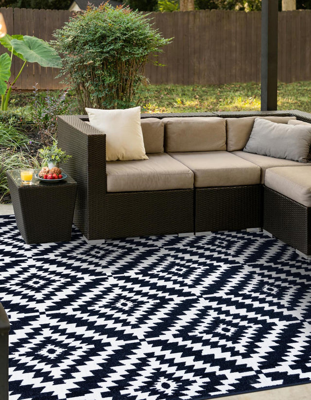 Navy Blue 7' 10 x 7' 10 Sabrina Soto Outdoor Square Area Rug Weather Resistant for Patio, Deck, Terrace, Balcony, Porch Durable Carpet for Exterior Home Design for Sale at Rug Engine