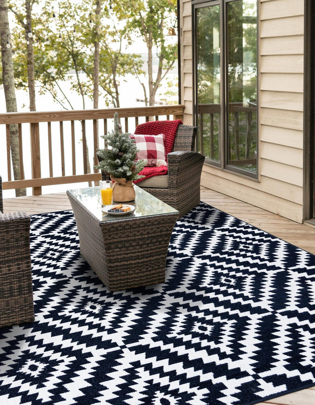 Navy Blue 7' 10 x 7' 10 Sabrina Soto Outdoor Square Area Rug Weather Resistant for Patio, Deck, Terrace, Balcony, Porch Durable Carpet for Exterior Home Design for Sale at Rug Engine