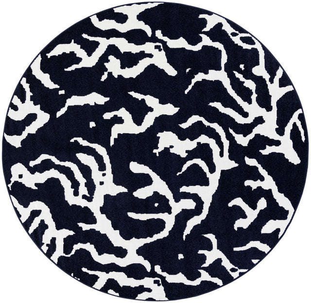 Navy Blue 10' x 10' Sabrina Soto Outdoor Round Area Rug Weather Resistant for Patio, Deck, Terrace, Balcony, Porch Durable Carpet for Exterior Home Design for Sale at Rug Engine