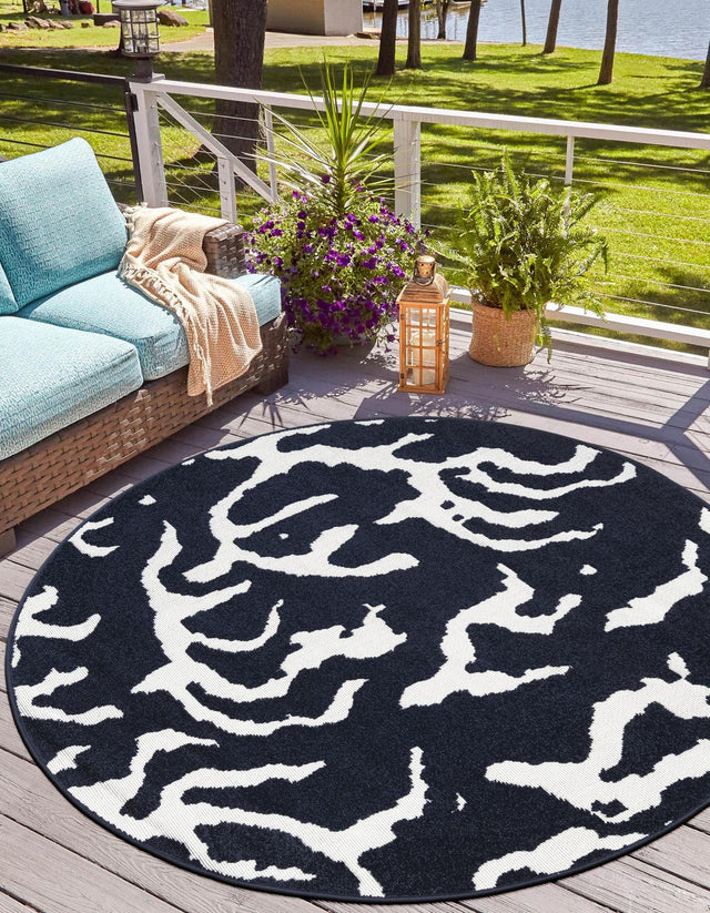 Navy Blue 5' 1 x 5' 1 Sabrina Soto Outdoor Round Area Rug Weather Resistant for Patio, Deck, Terrace, Balcony, Porch Durable Carpet for Exterior Home Design for Sale at Rug Engine