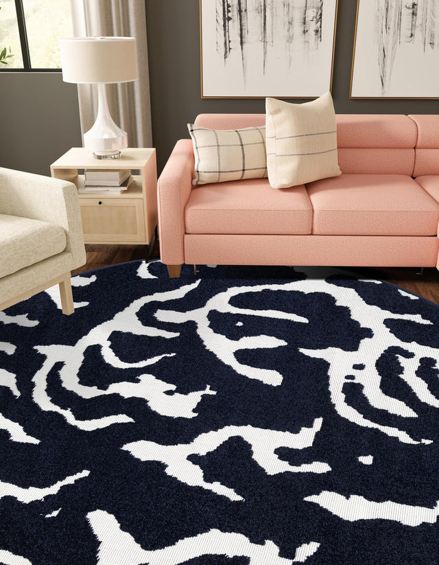 Navy Blue 7' 10 x 7' 10 Sabrina Soto Outdoor Round Area Rug Weather Resistant for Patio, Deck, Terrace, Balcony, Porch Durable Carpet for Exterior Home Design for Sale at Rug Engine