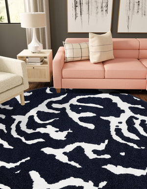 Navy Blue 3' 1 x 3' 1 Sabrina Soto Outdoor Round Area Rug Weather Resistant for Patio, Deck, Terrace, Balcony, Porch Durable Carpet for Exterior Home Design for Sale at Rug Engine