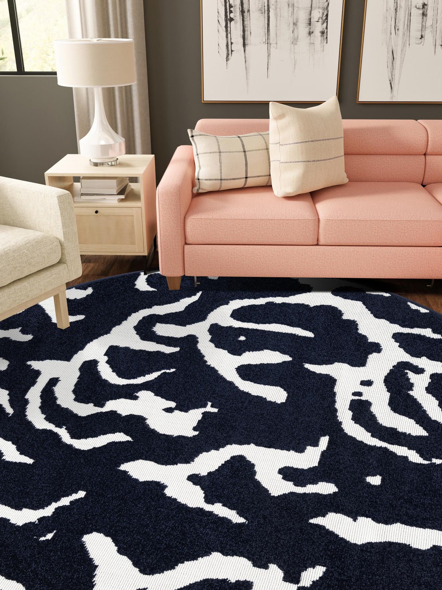 Navy Blue 10' x 10' Sabrina Soto Outdoor Round Area Rug Weather Resistant for Patio, Deck, Terrace, Balcony, Porch Durable Carpet for Exterior Home Design for Sale at Rug Engine