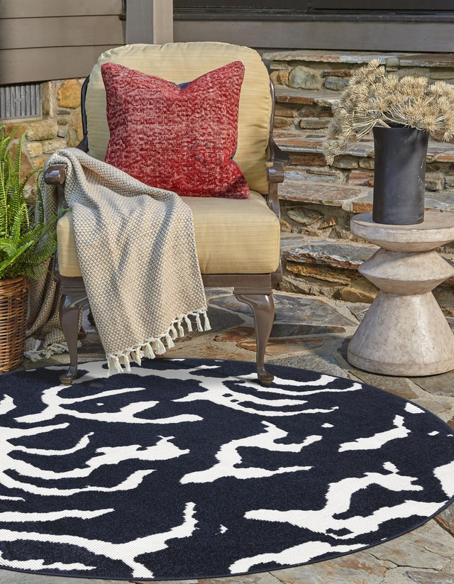 Navy Blue 3' 1 x 3' 1 Sabrina Soto Outdoor Round Area Rug Weather Resistant for Patio, Deck, Terrace, Balcony, Porch Durable Carpet for Exterior Home Design for Sale at Rug Engine