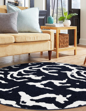 Navy Blue 10' x 10' Sabrina Soto Outdoor Round Area Rug Weather Resistant for Patio, Deck, Terrace, Balcony, Porch Durable Carpet for Exterior Home Design for Sale at Rug Engine