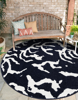 Navy Blue 7' 10 x 7' 10 Sabrina Soto Outdoor Round Area Rug Weather Resistant for Patio, Deck, Terrace, Balcony, Porch Durable Carpet for Exterior Home Design for Sale at Rug Engine