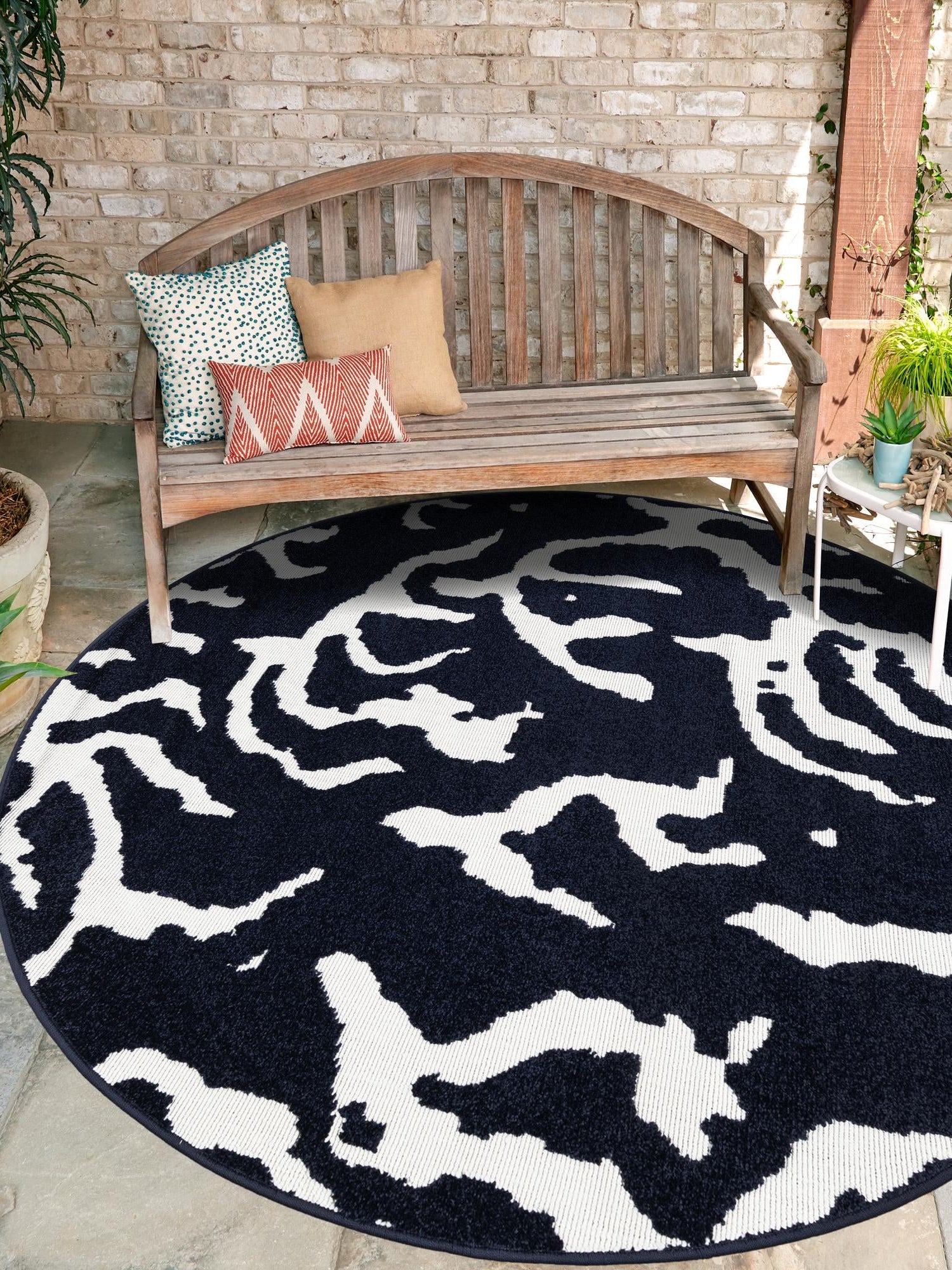 Navy Blue 10' x 10' Sabrina Soto Outdoor Round Area Rug Weather Resistant for Patio, Deck, Terrace, Balcony, Porch Durable Carpet for Exterior Home Design for Sale at Rug Engine