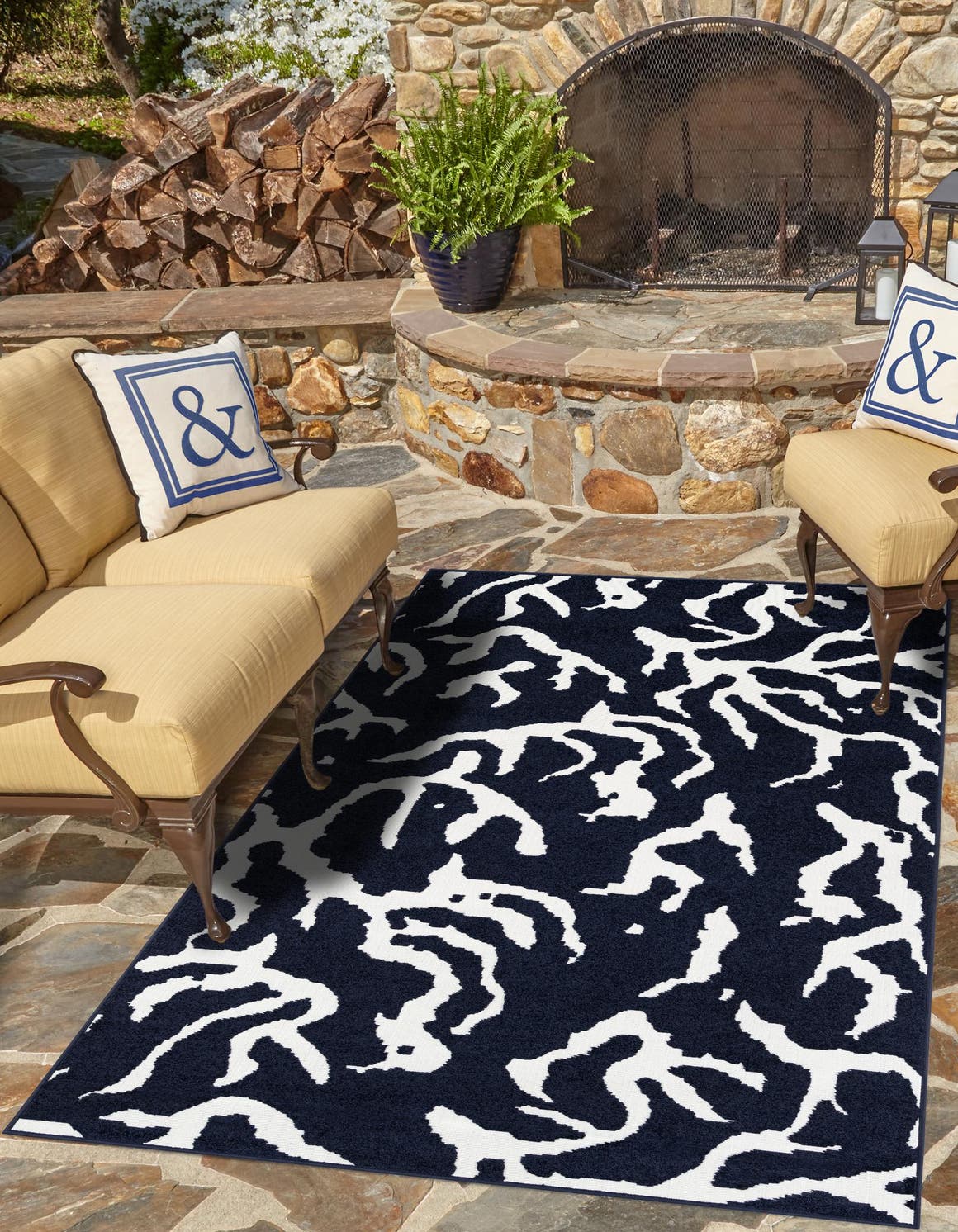 Navy Blue 6' 1 x 9' Sabrina Soto Outdoor Rectangle Area Rug Weather Resistant for Patio, Deck, Terrace, Balcony, Porch Durable Carpet for Exterior Home Design for Sale at Rug Engine