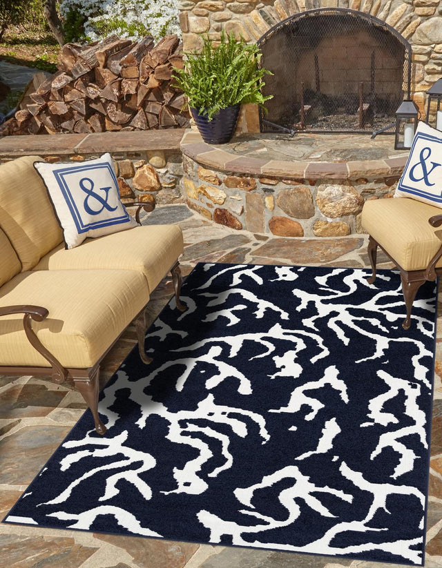 Navy Blue 6' 1 x 9' Sabrina Soto Outdoor Rectangle Area Rug Weather Resistant for Patio, Deck, Terrace, Balcony, Porch Durable Carpet for Exterior Home Design for Sale at Rug Engine