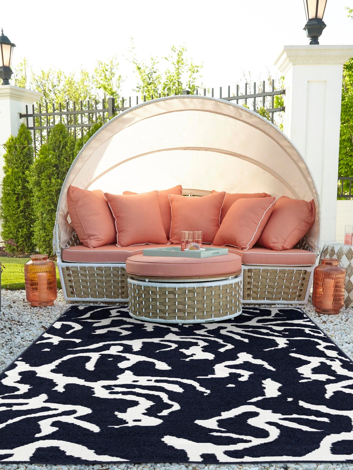 Navy Blue 4' 1 x 6' 1 Sabrina Soto Outdoor Rectangle Area Rug Weather Resistant for Patio, Deck, Terrace, Balcony, Porch Durable Carpet for Exterior Home Design for Sale at Rug Engine