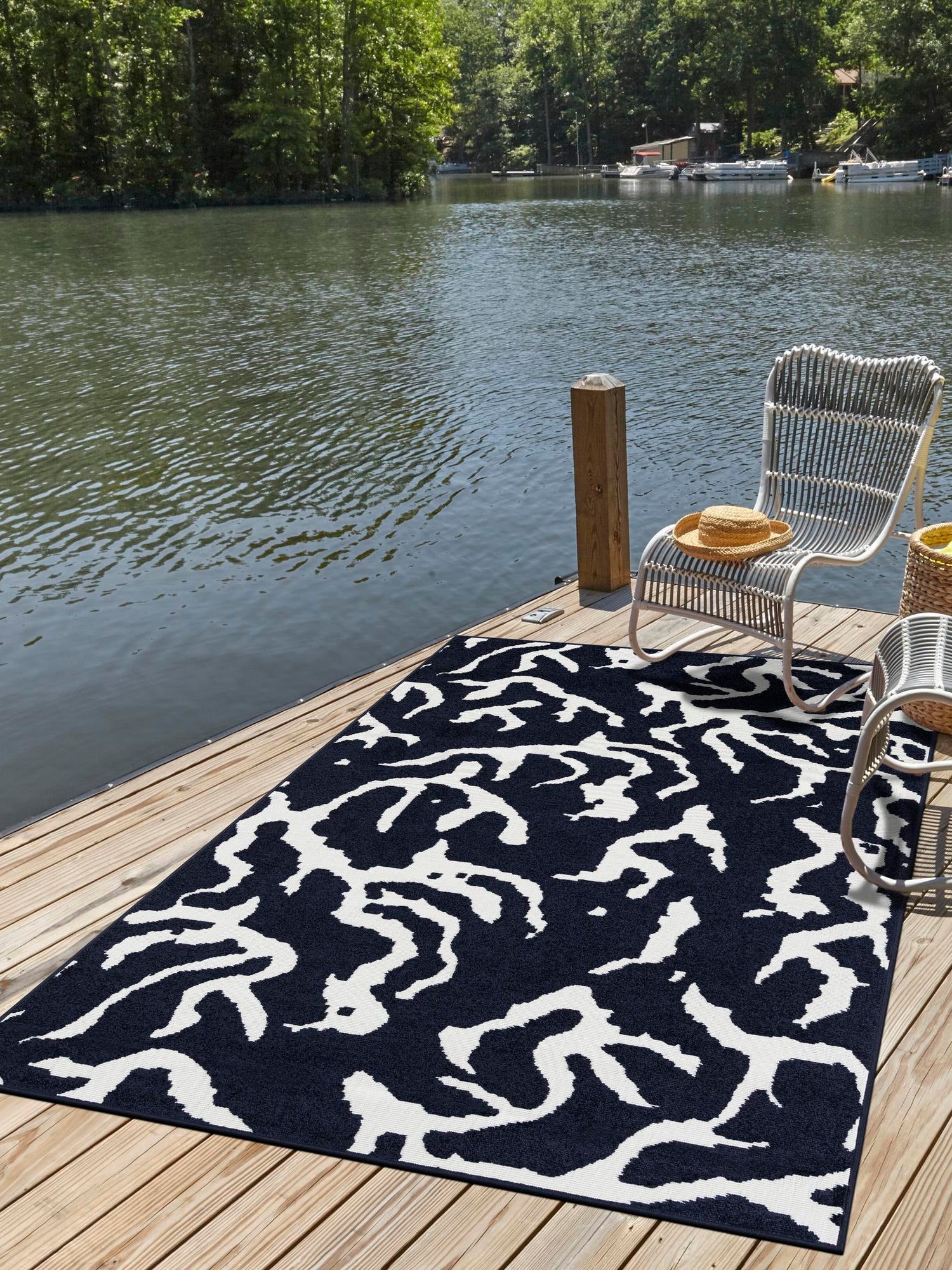 Navy Blue 2' x 3' 1 Sabrina Soto Outdoor Rectangle Area Rug Weather Resistant for Patio, Deck, Terrace, Balcony, Porch Durable Carpet for Exterior Home Design for Sale at Rug Engine