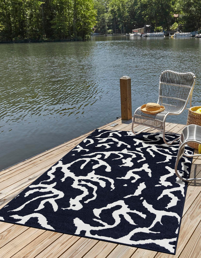 Navy Blue 4' 1 x 6' 1 Sabrina Soto Outdoor Rectangle Area Rug Weather Resistant for Patio, Deck, Terrace, Balcony, Porch Durable Carpet for Exterior Home Design for Sale at Rug Engine