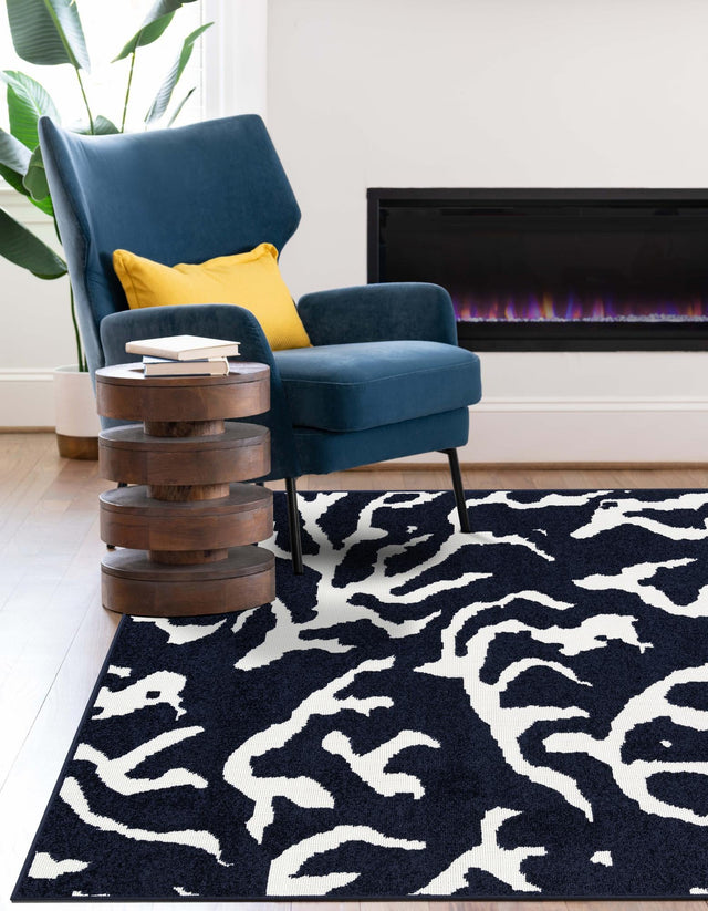 Navy Blue 5' 1 x 8' Sabrina Soto Outdoor Rectangle Area Rug Weather Resistant for Patio, Deck, Terrace, Balcony, Porch Durable Carpet for Exterior Home Design for Sale at Rug Engine