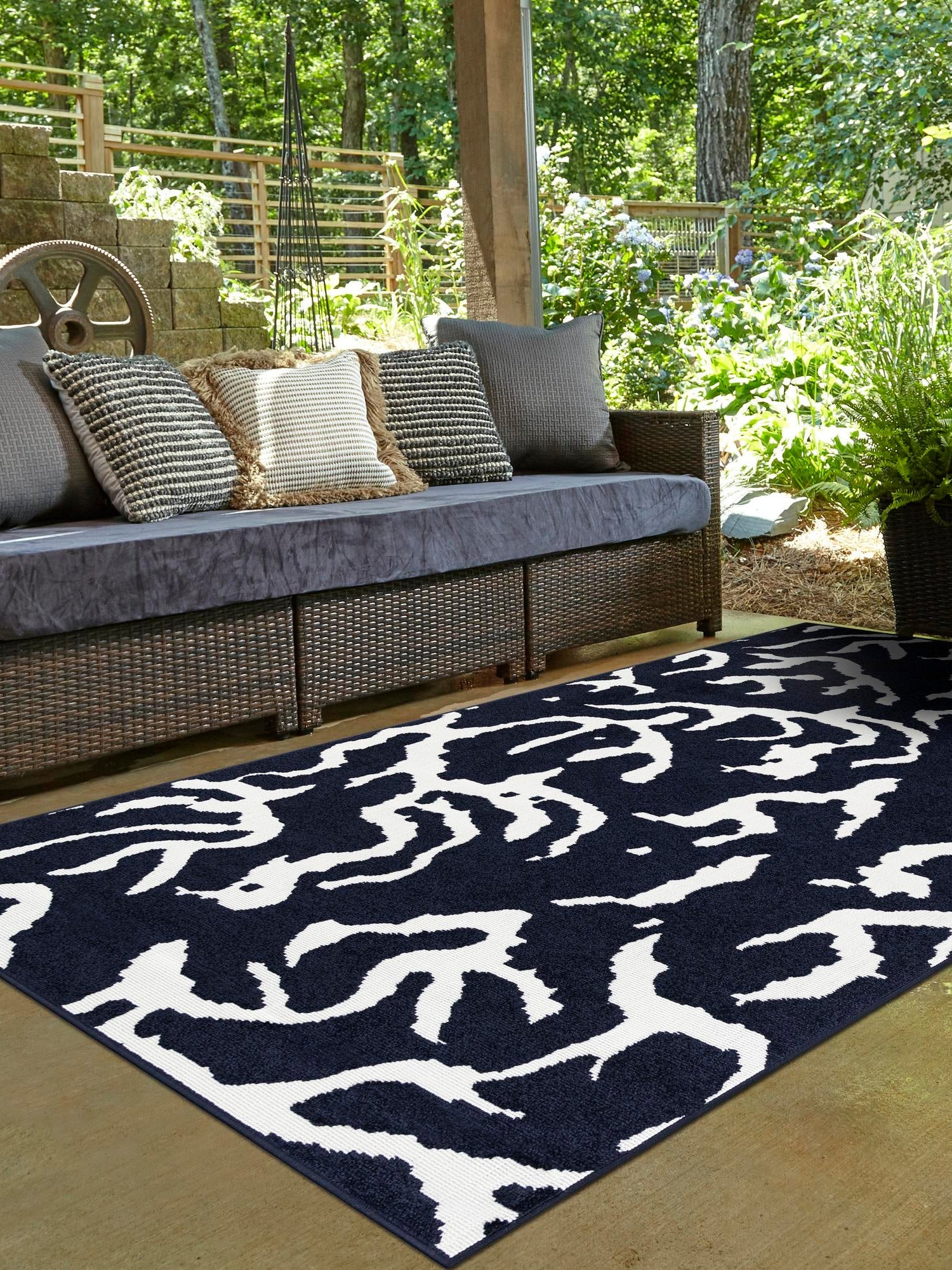 Navy Blue 6' 1 x 9' Sabrina Soto Outdoor Rectangle Area Rug Weather Resistant for Patio, Deck, Terrace, Balcony, Porch Durable Carpet for Exterior Home Design for Sale at Rug Engine