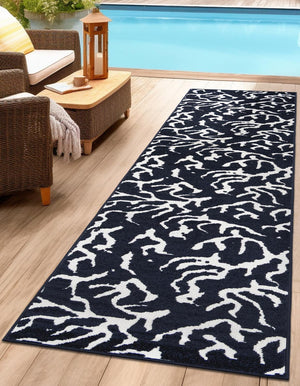 Navy Blue 2' x 6' 1 Sabrina Soto Outdoor Runner Area Rug Weather Resistant for Patio, Deck, Terrace, Balcony, Porch Durable Carpet for Exterior Home Design for Sale at Rug Engine