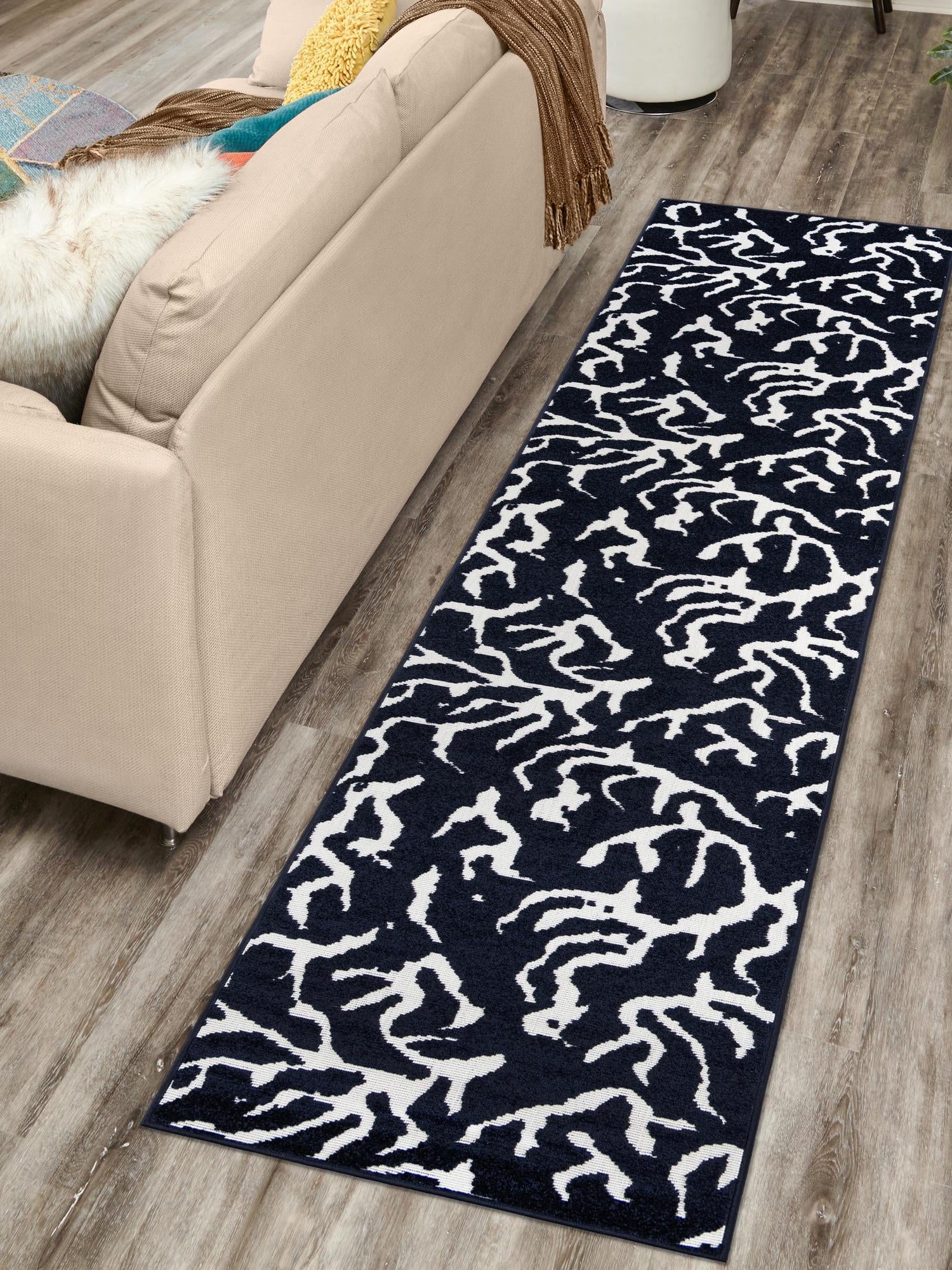 Navy Blue 2' 7 x 10' Sabrina Soto Outdoor Runner Area Rug Weather Resistant for Patio, Deck, Terrace, Balcony, Porch Durable Carpet for Exterior Home Design for Sale at Rug Engine